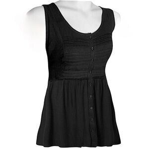 TORRID Deep Black Textured Jersey Scoop Neck Button Down Babydoll Top N…‎